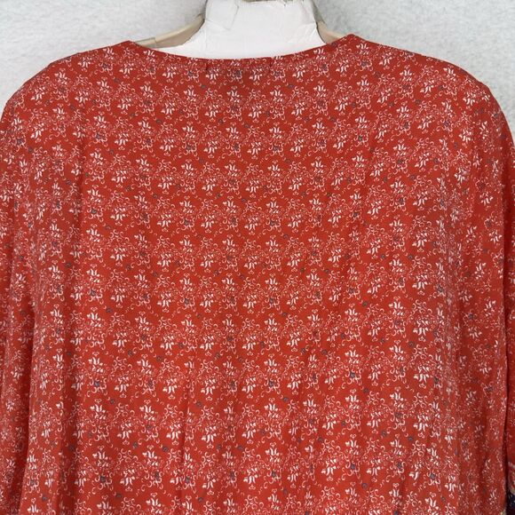 Black Note Boho Peasant Tunic Top‎ Women’s XL Orange Floral Border Print Peplum - Picture 10 of 15